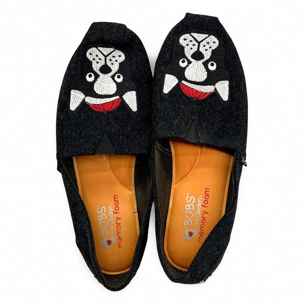 Skechers BOBS French Bulldog Christmas Flats Womens‎ 9.5 Black Excellent